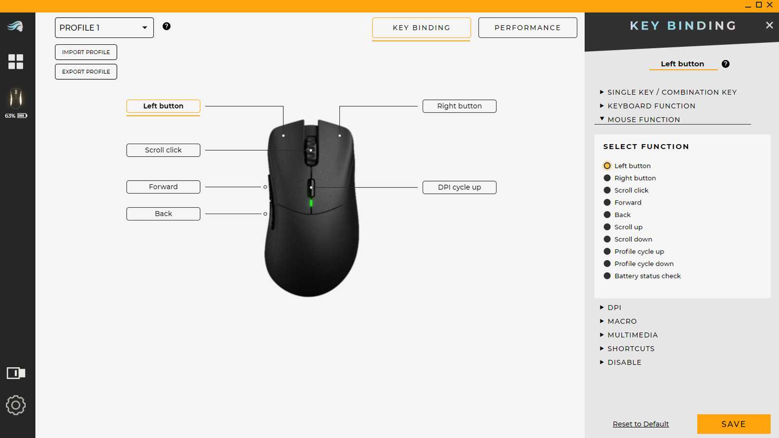 glorious core software key binding settings