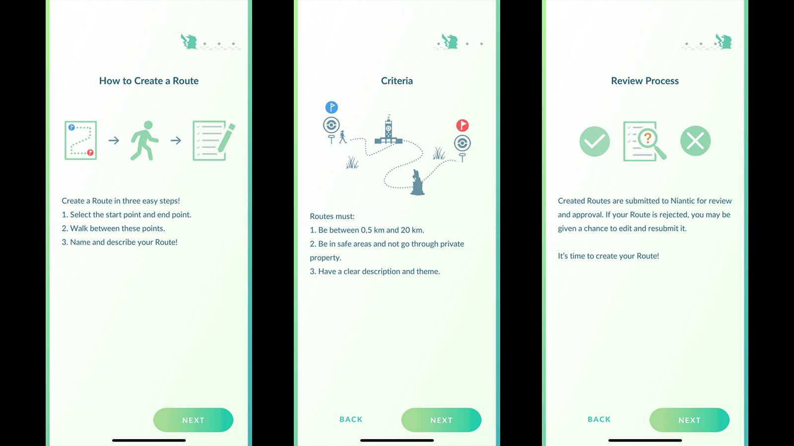 pokemon go create routes criteria