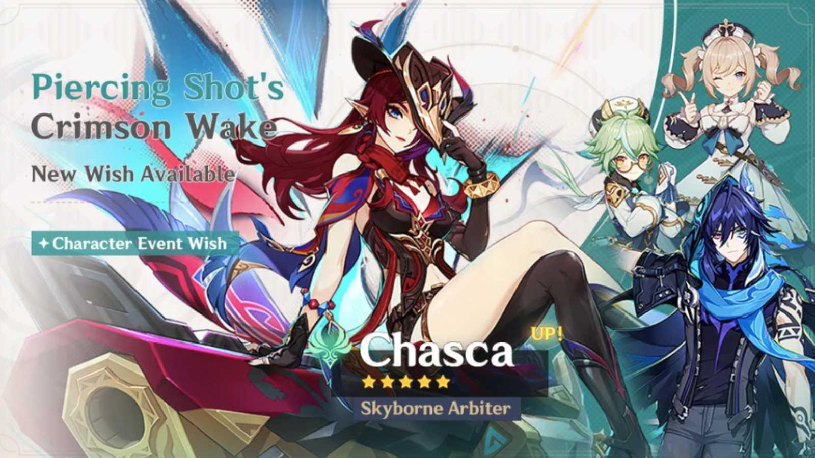 An image of the current Genshin Impact banner featuring Chasca.