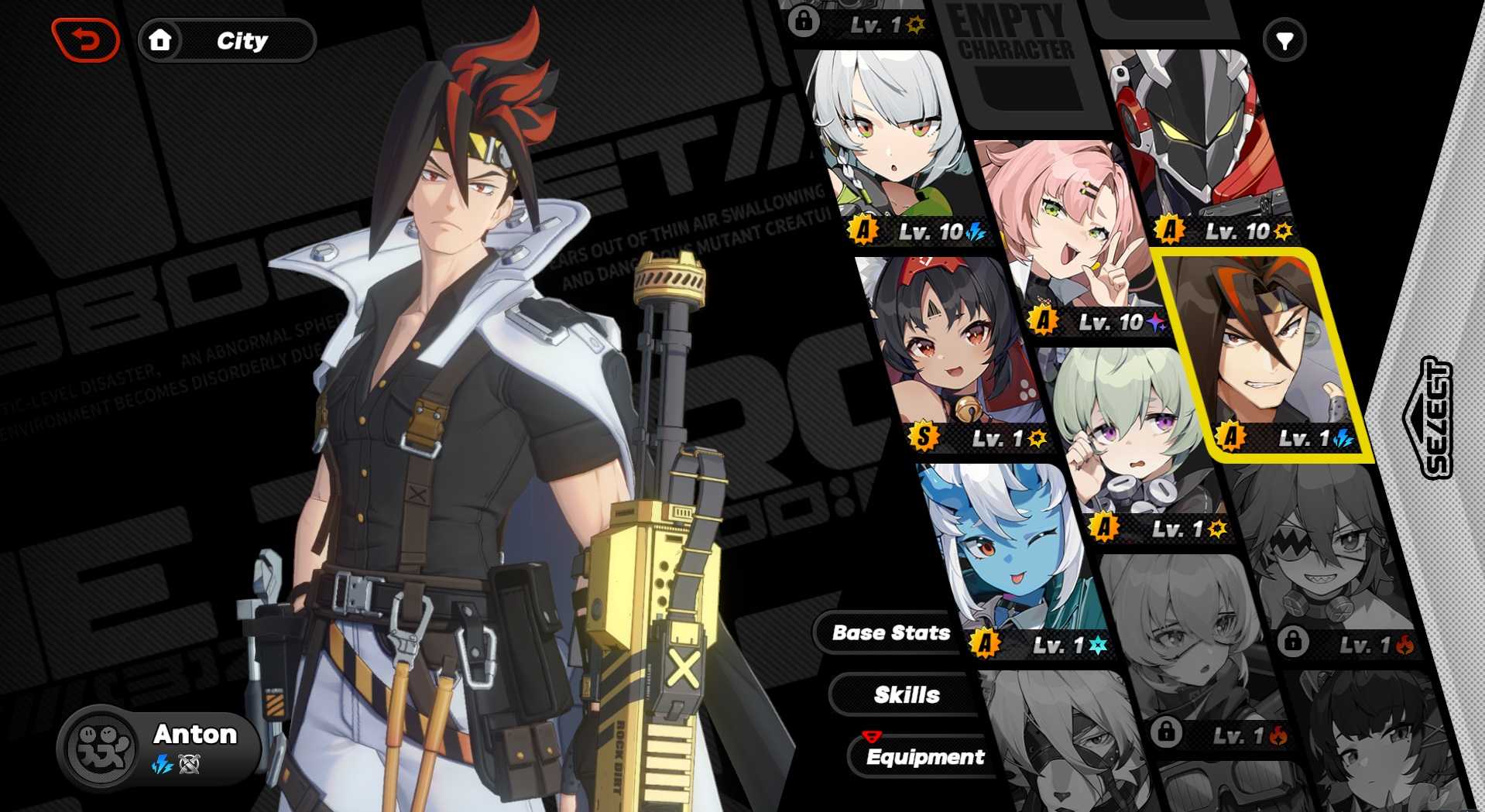 A screenshot of Anton from the character menu