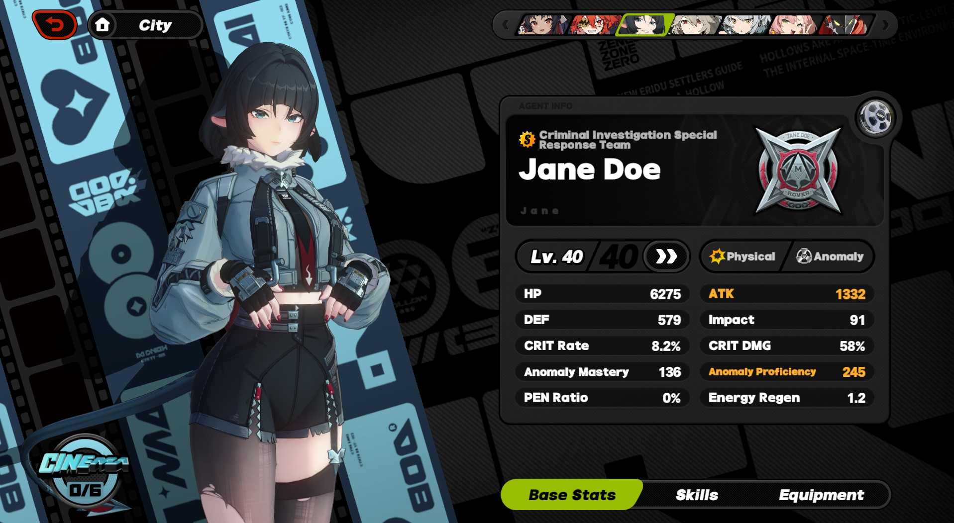 Jane Doe base stats in Zenless Zone Zero