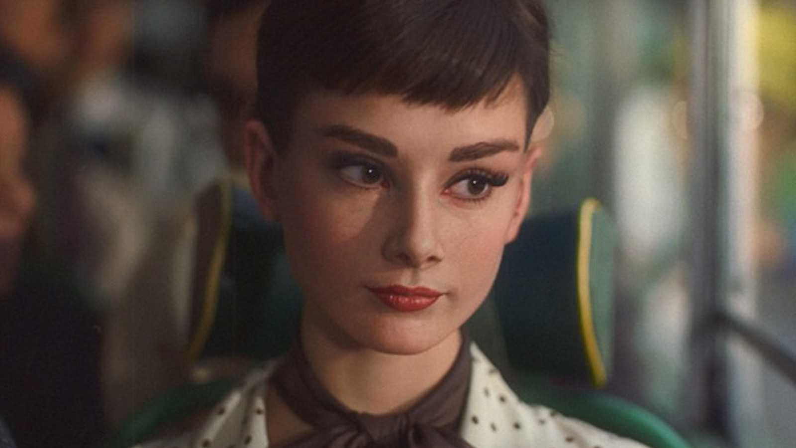 A CGI version of Audrey Hepburn in a Galaxy chocolate advert