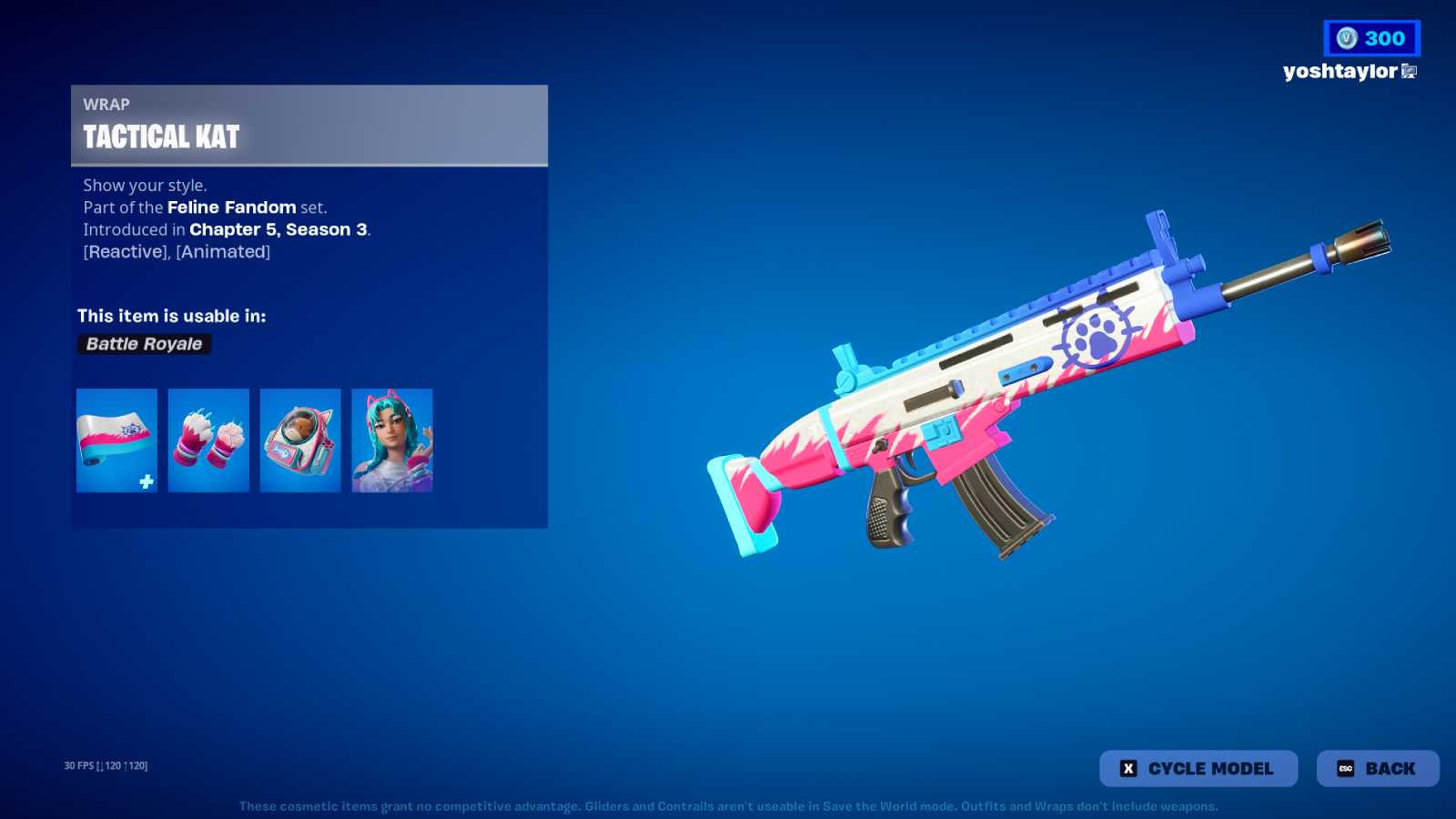 Screenshot of the Fortnite Katalina Tactical Kat Wrap.