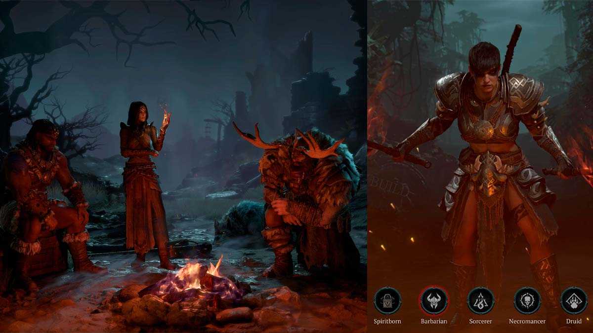 Diablo 4's character creation screen before and after