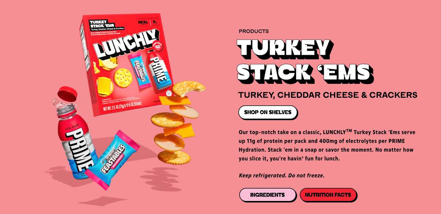 an image of the Turkey Snack 'EMs variant of Lunchly accompanied by a description and buttons to learn more