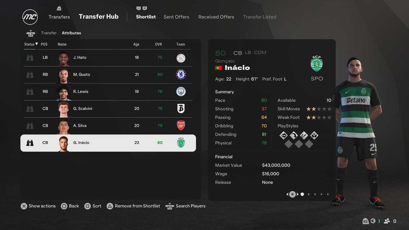 Gabriel Inacio's attributes in EA FC 25.