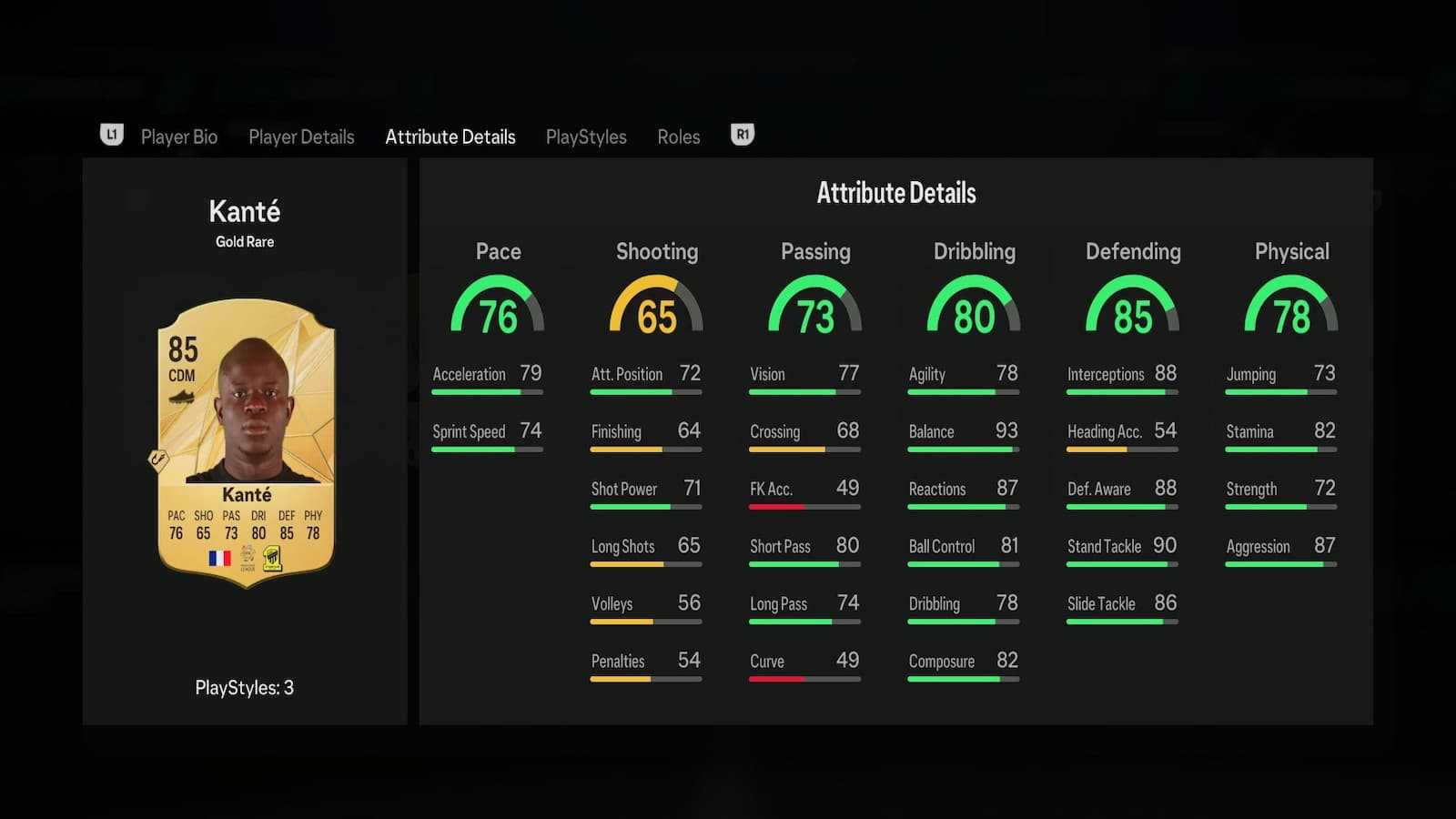 Kante's attributes in EA FC 25