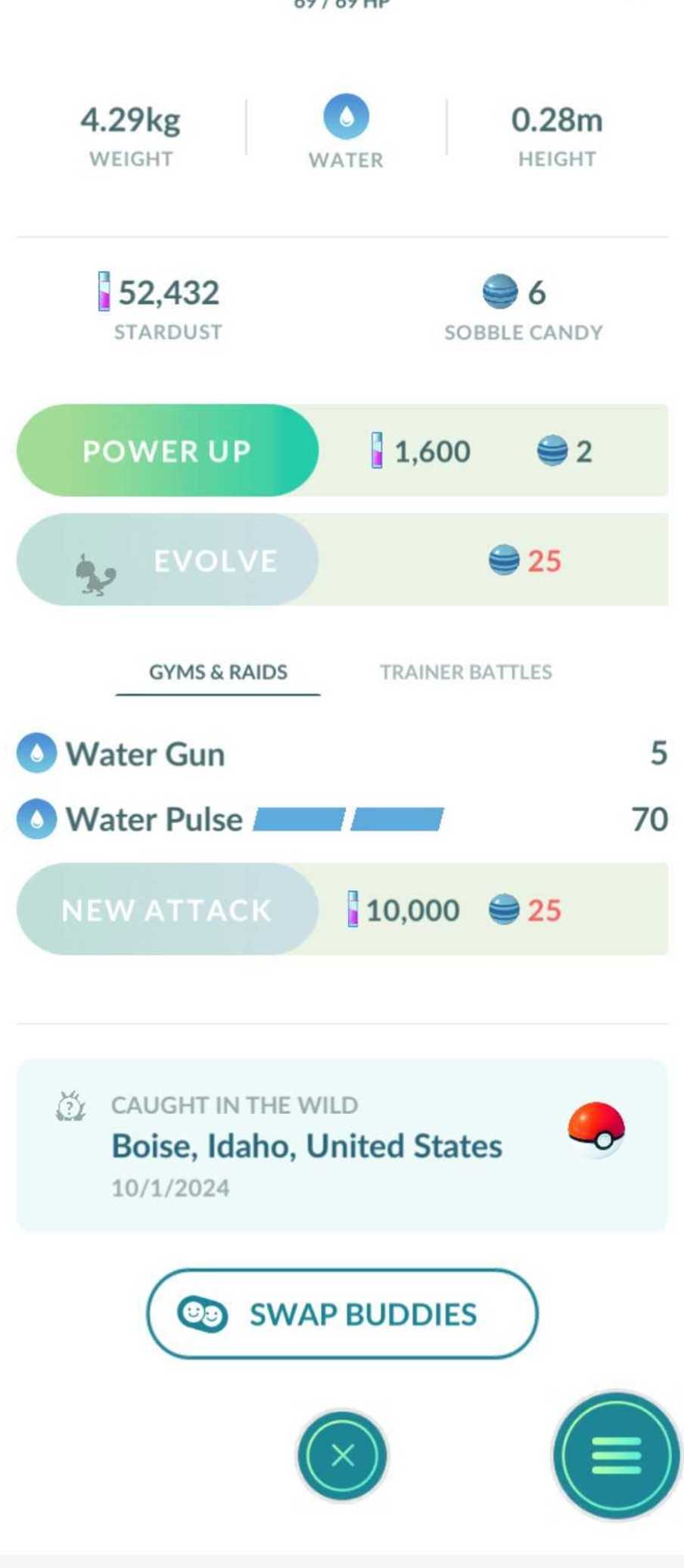 Buddy Swap Button Pokemon Go