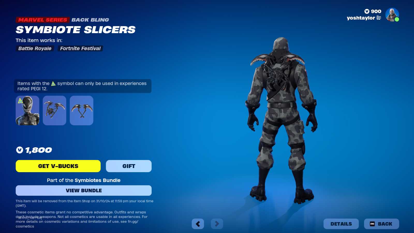 Symbiote Slicers Back Bling in Fortnite.