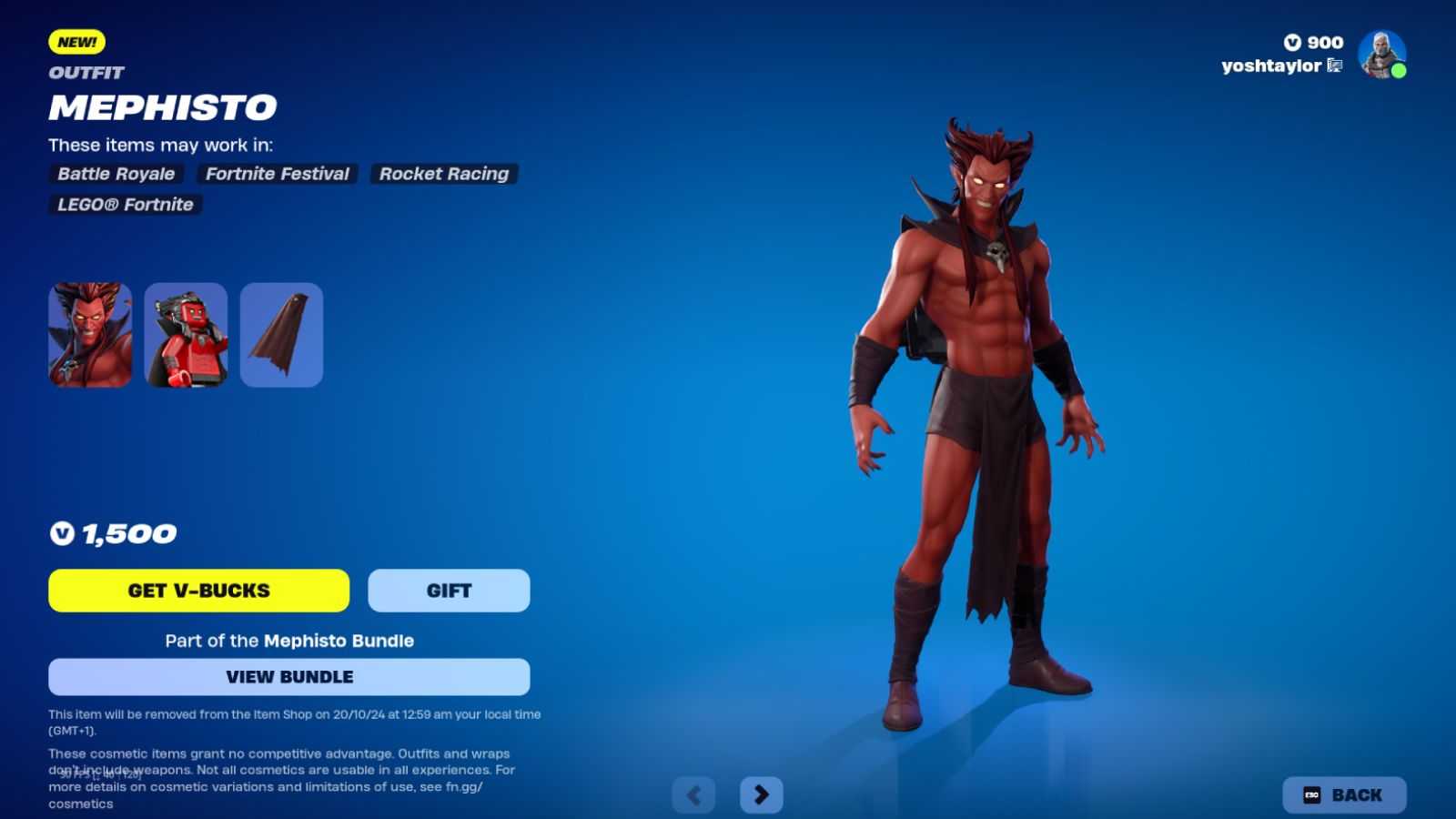 Individual Mephisto skin package in Fortnite.