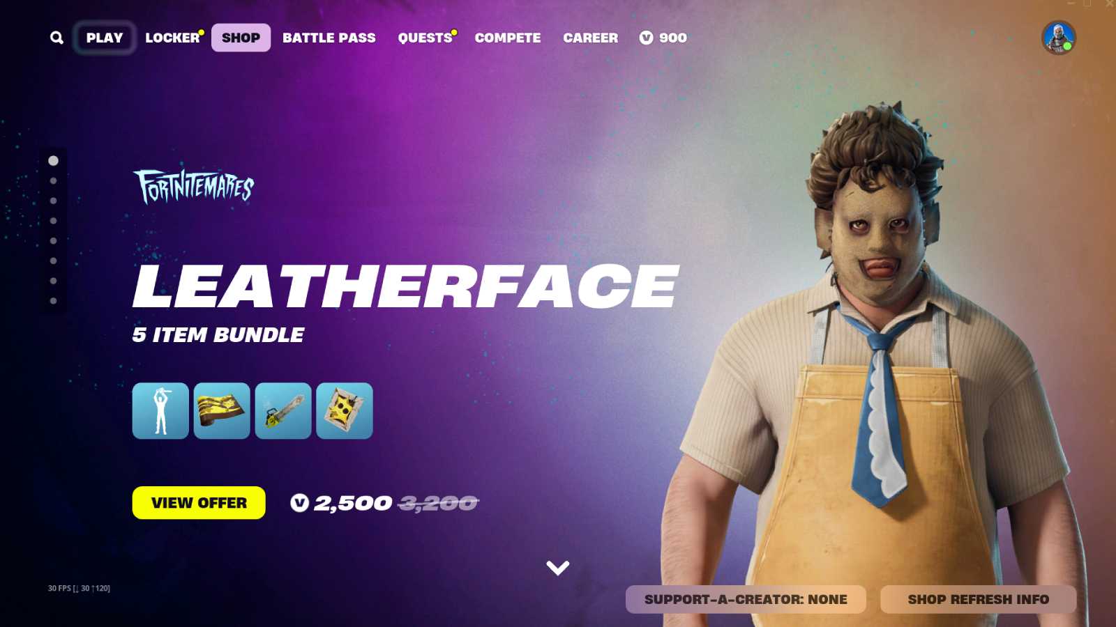 Leatherface skin bundle in Fortnite.