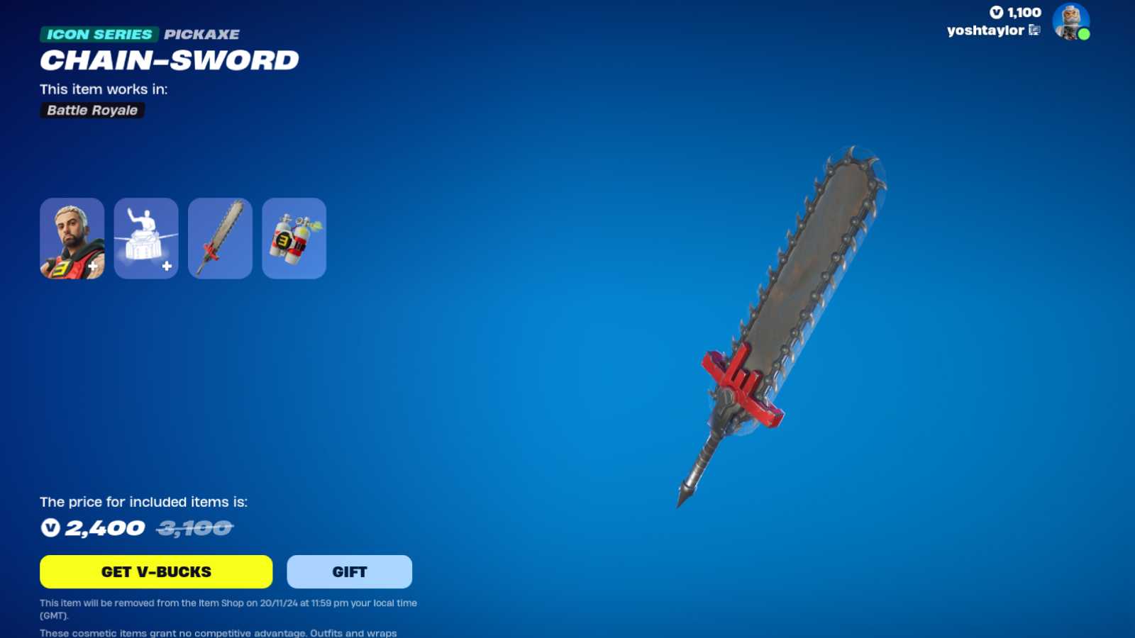 Eminem's Chain Sword Pickaxe in Fortnite.