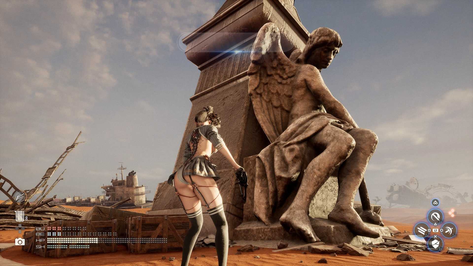 Eve next to a statue