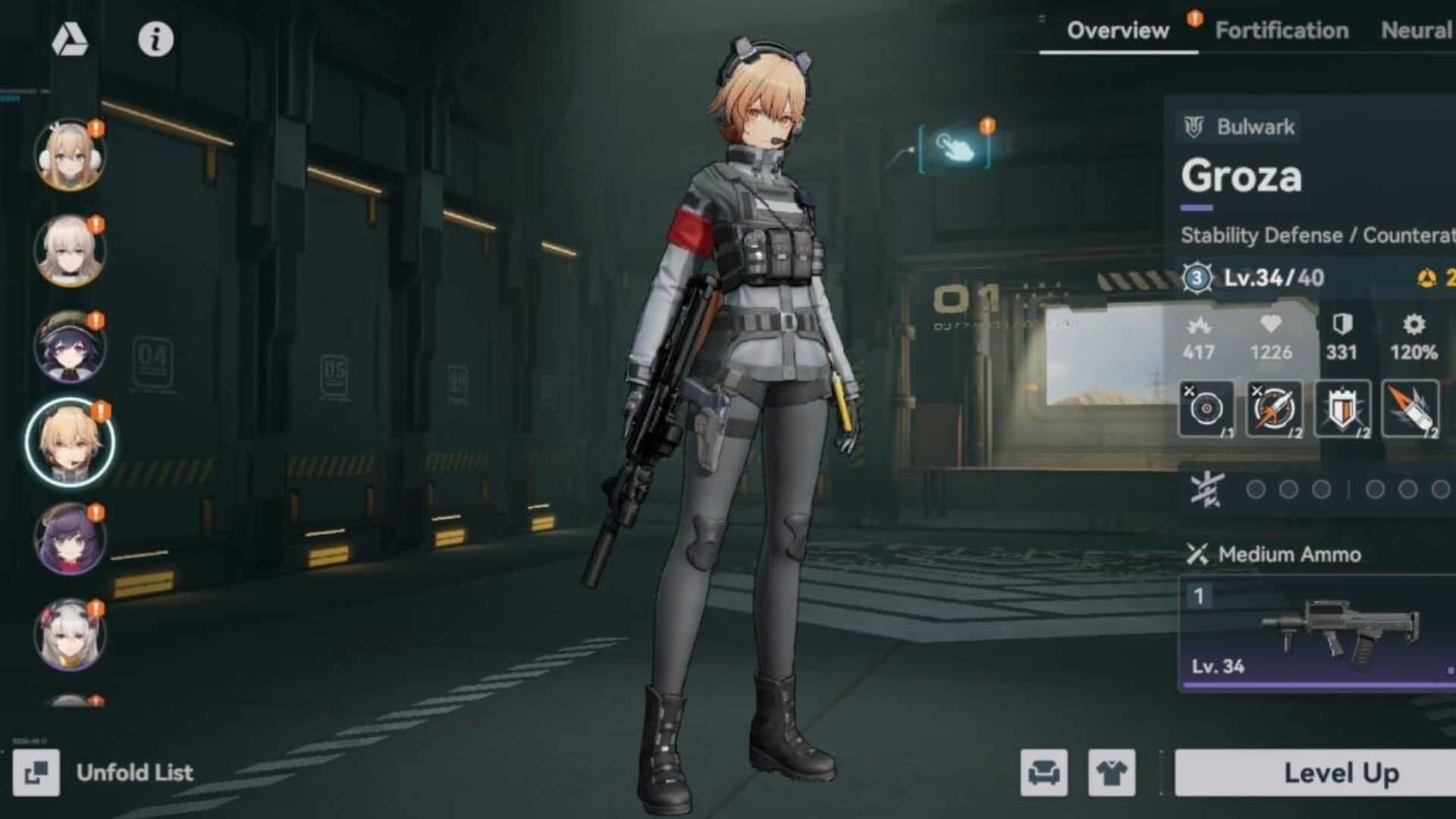 A screenshot of Groza in Girls' Frontline 2.