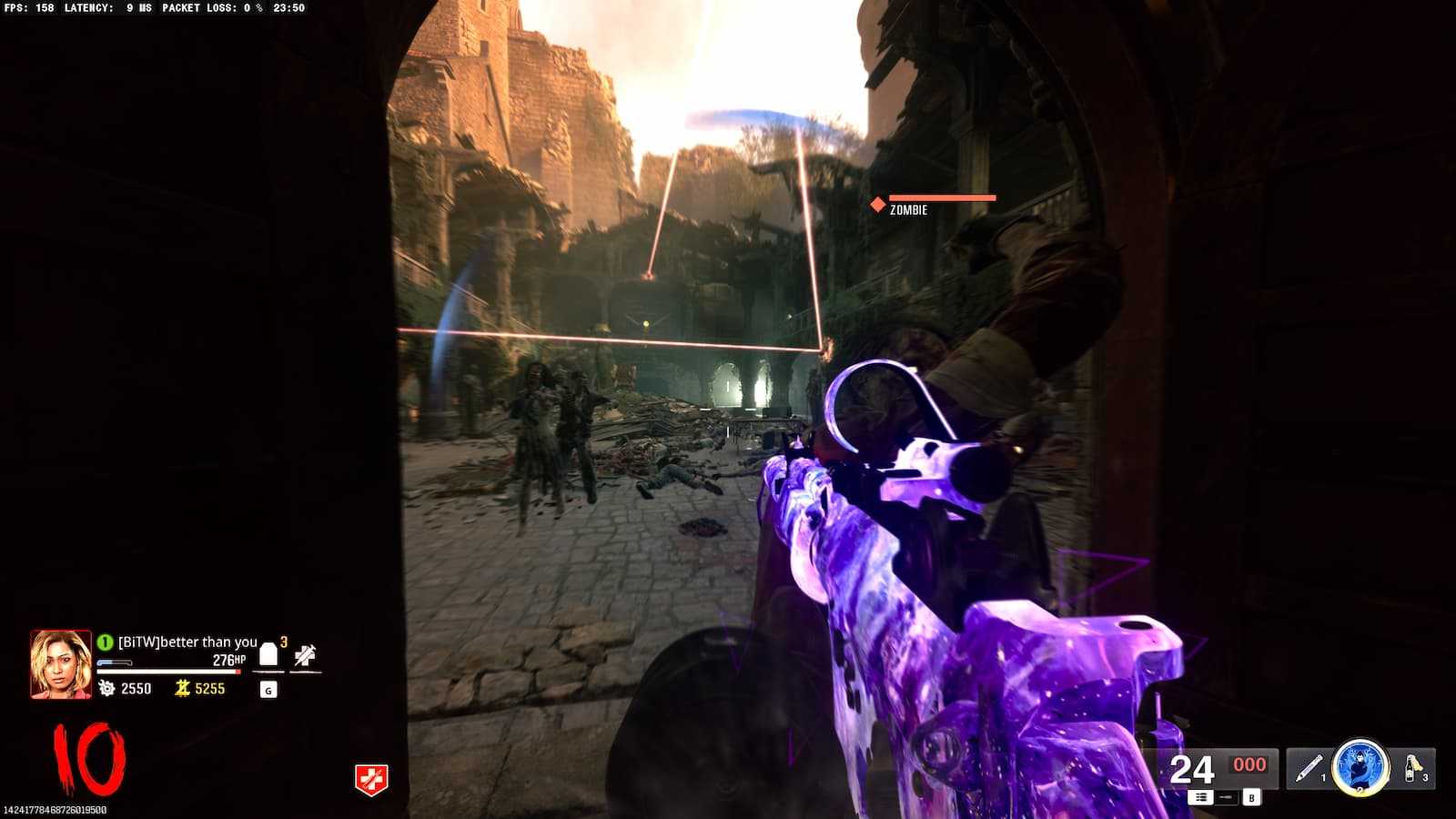 The light refracting off of the red crystals in the Dining Hall on Black Ops 6 Zombies