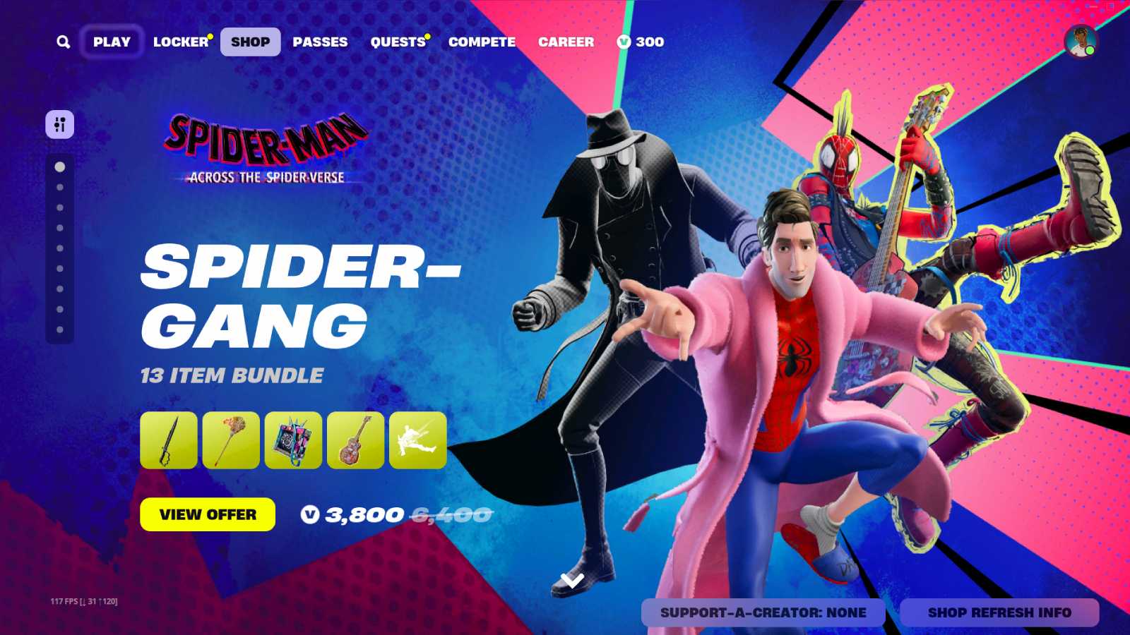 Fortnite Screenshot of the Spider-Gang bundle in the Item Shop.