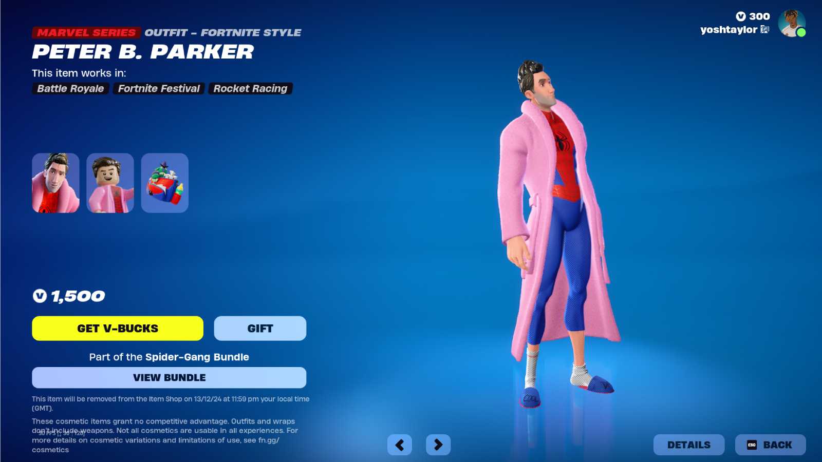 Fortnite screenshot of Peter B. Parker skin.