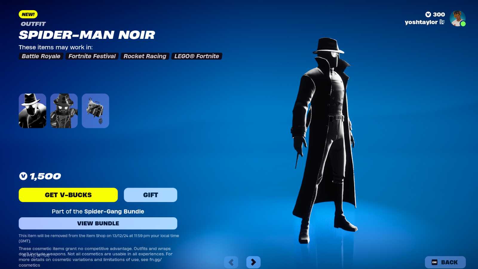 Spider-Man Noir Fortnite skin.