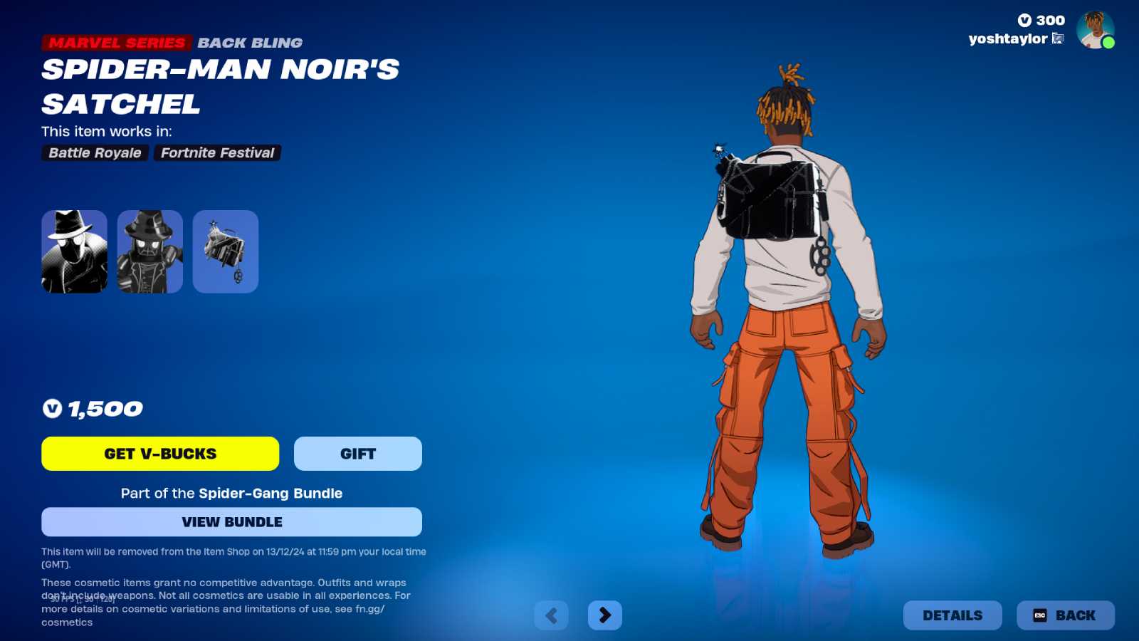 Spider-Man Noir's Satchel Fortnite Back Bling.