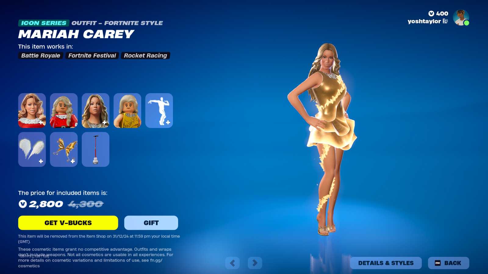 Mariah Carey skin in Fortnite.