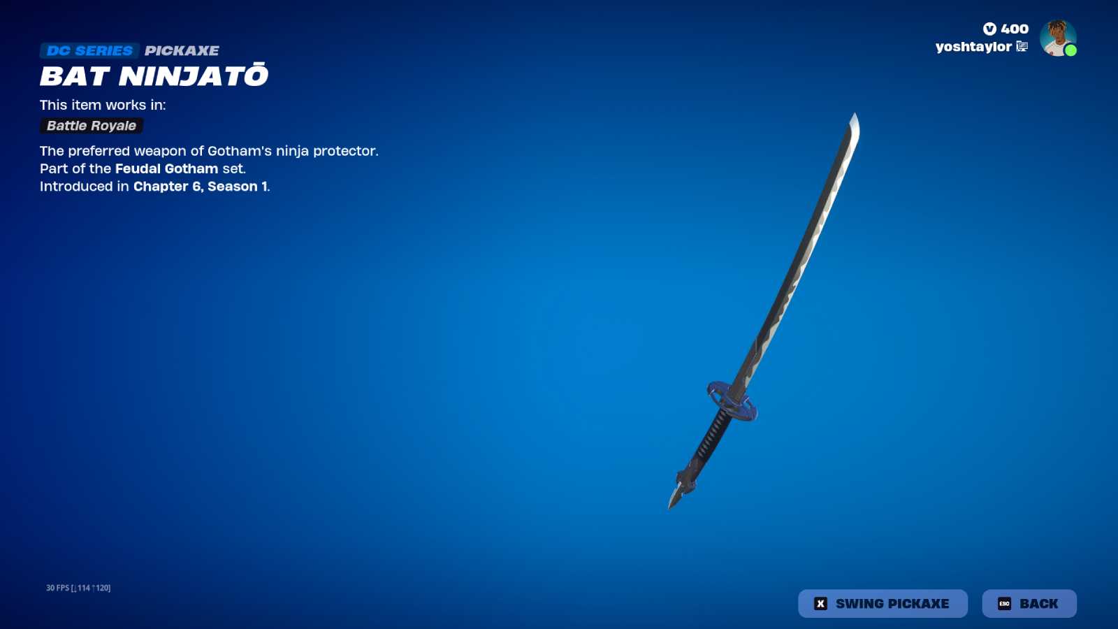 Bat Ninjato Pickaxe in Fortnite.