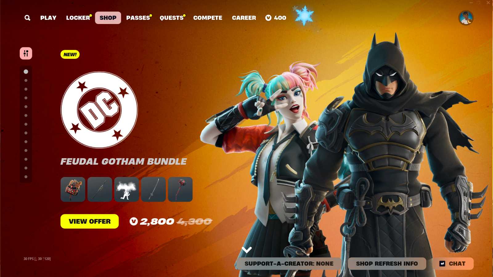 Feudal Gotham Bundle in the Fortnite Item Shop.