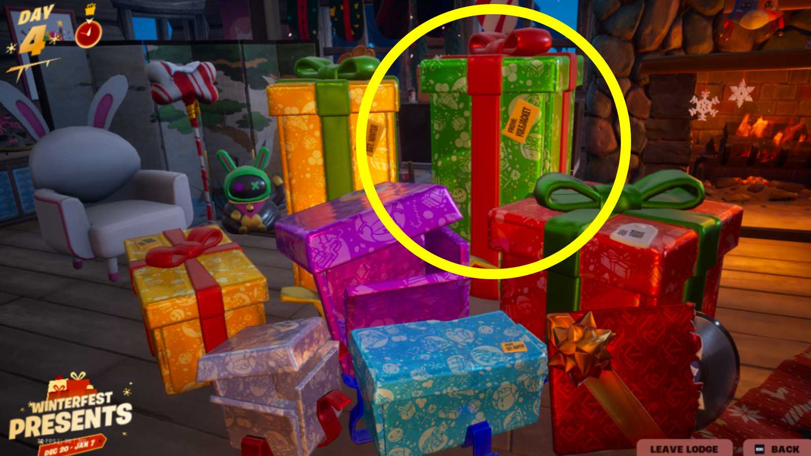 Fortnite Yulejacket present in the Winterfest 2024 cabin.