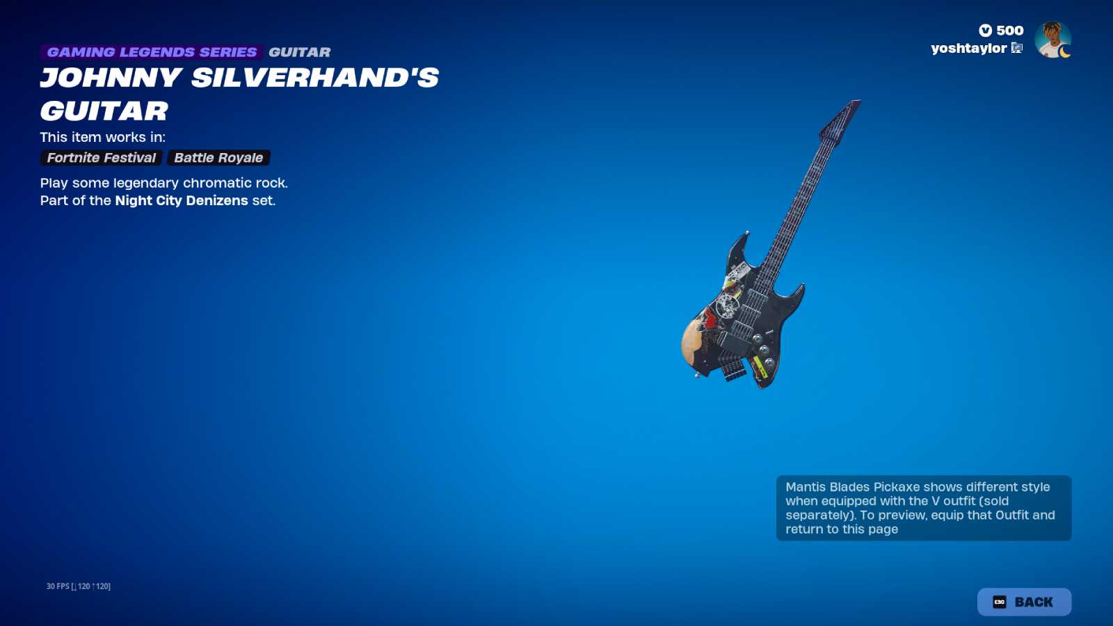 Johnny Silverhand's Guitar in Fortnite.