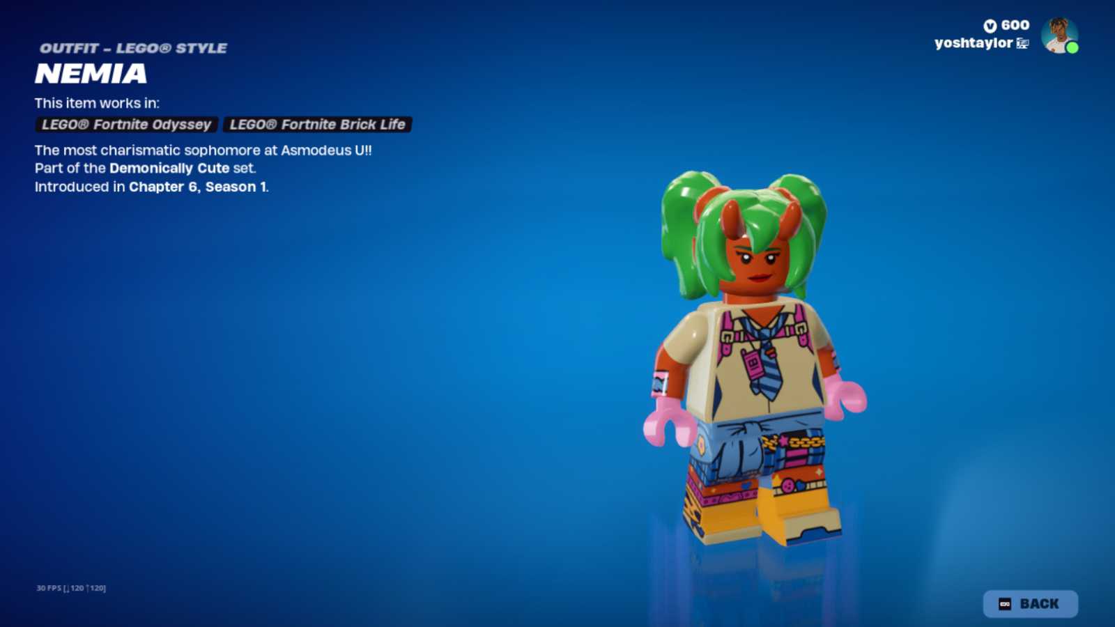 Nemia LEGO skin style in Fortnite.