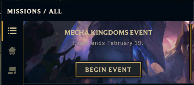 Mecha Kingdoms Event start button for LoL