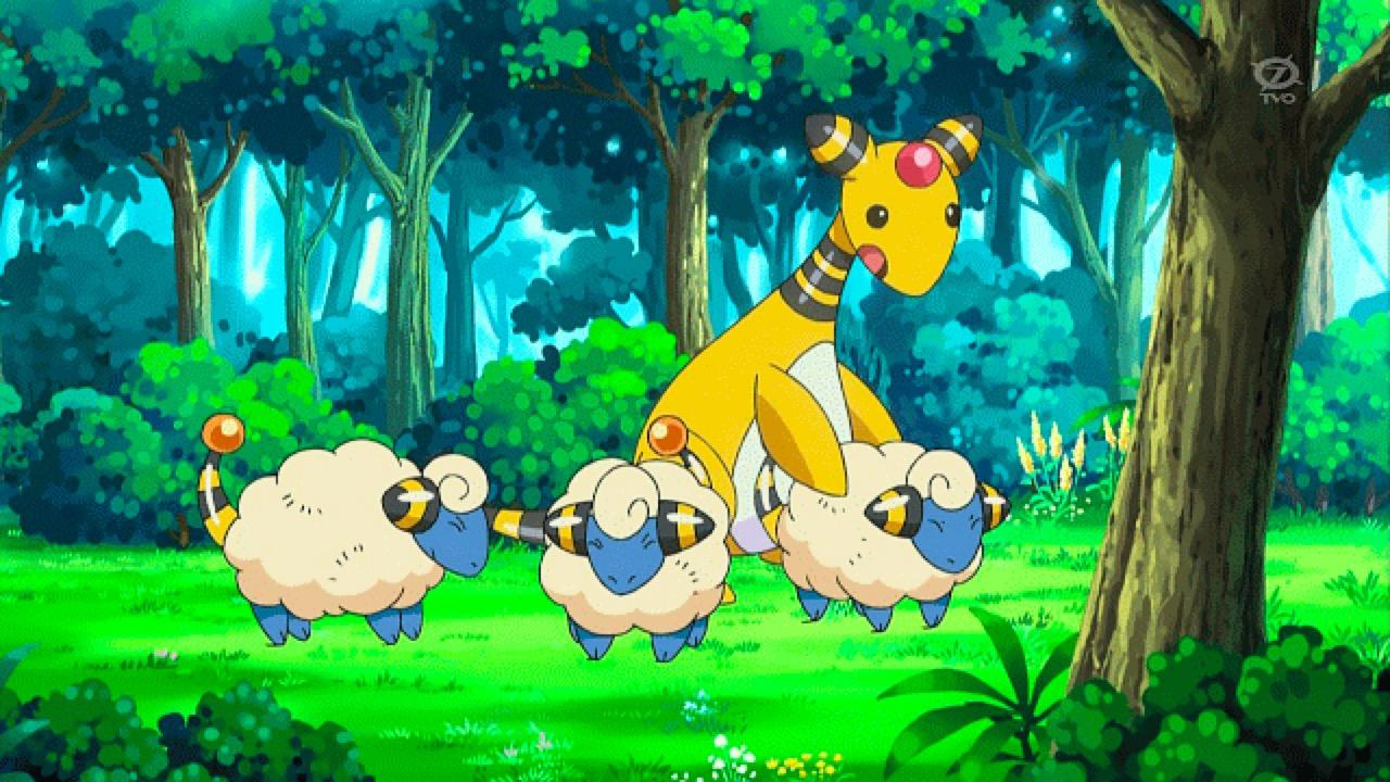 Ampharos in the field with Mareeps 