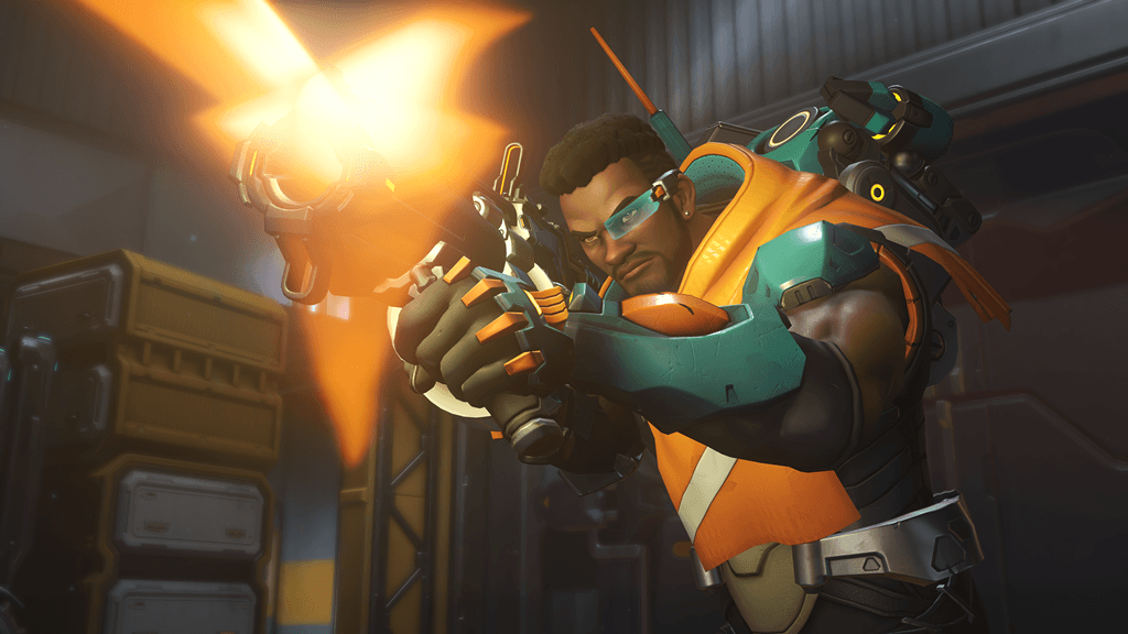 Baptiste Overwatch hero firing primary weapon