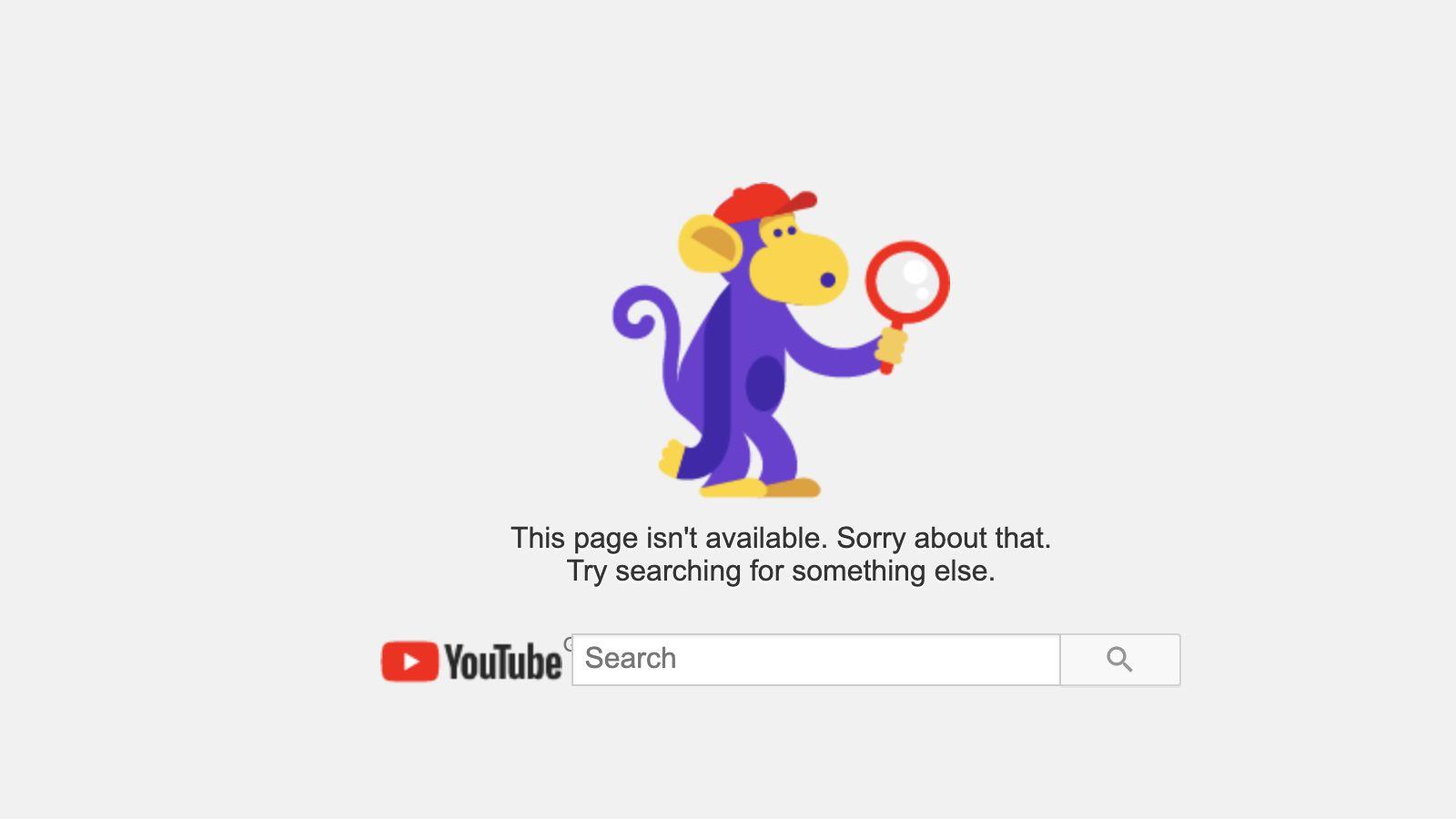 Page unavailable message on YouTube.