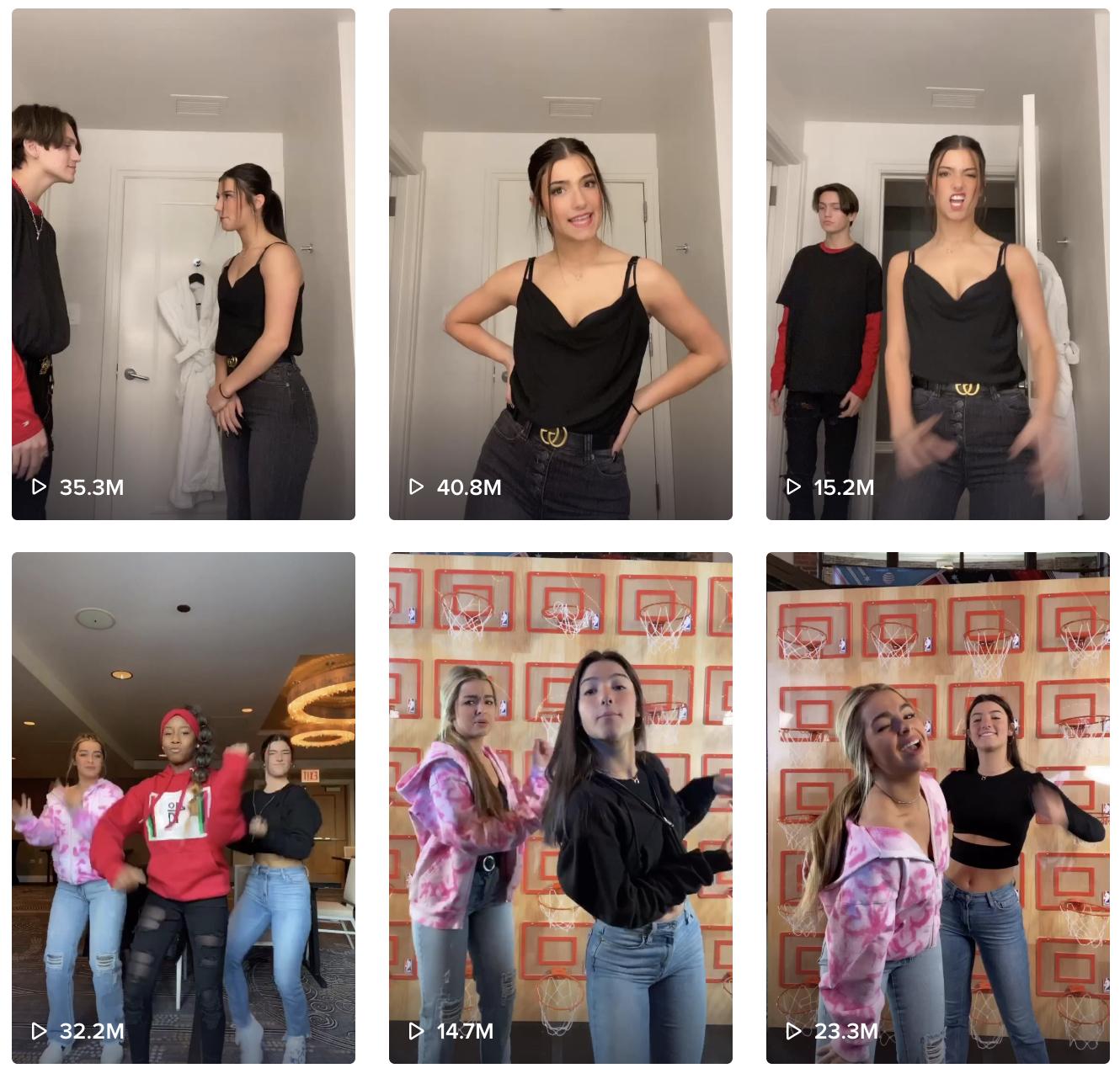 charli damelio tiktok timeline with thumbnails