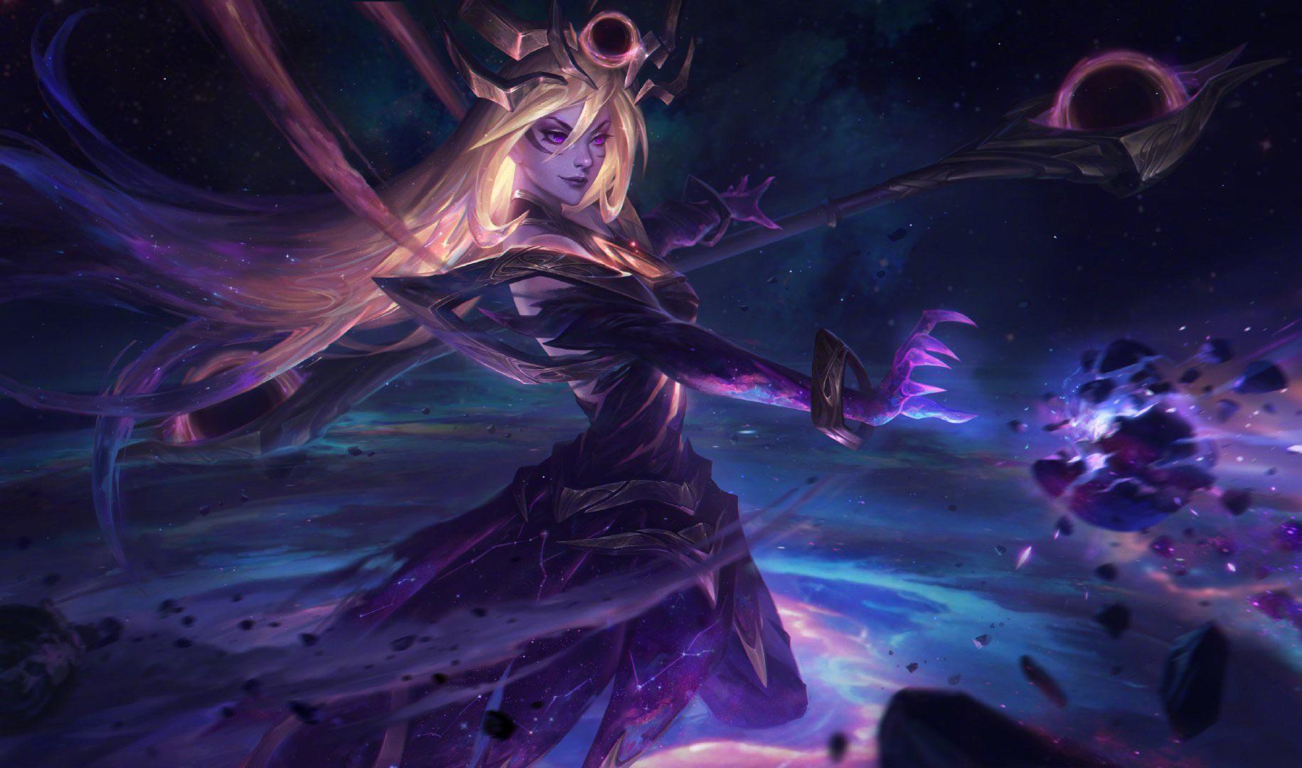 Dark Cosmic Lux splash art for League of Legends