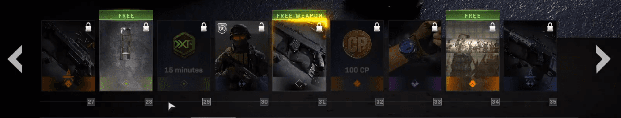 The instant items and tiers 27-35 of the Modern Warfare Season 3 Battle Pass.