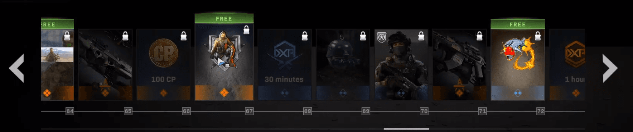 The instant items and tiers 64-72 of the Modern Warfare Season 3 Battle Pass.