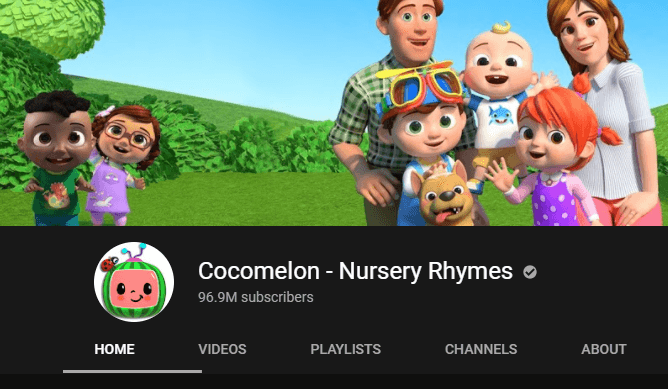 Cocomelon YouTube Subscriber Count denoting 96.9m subscribers