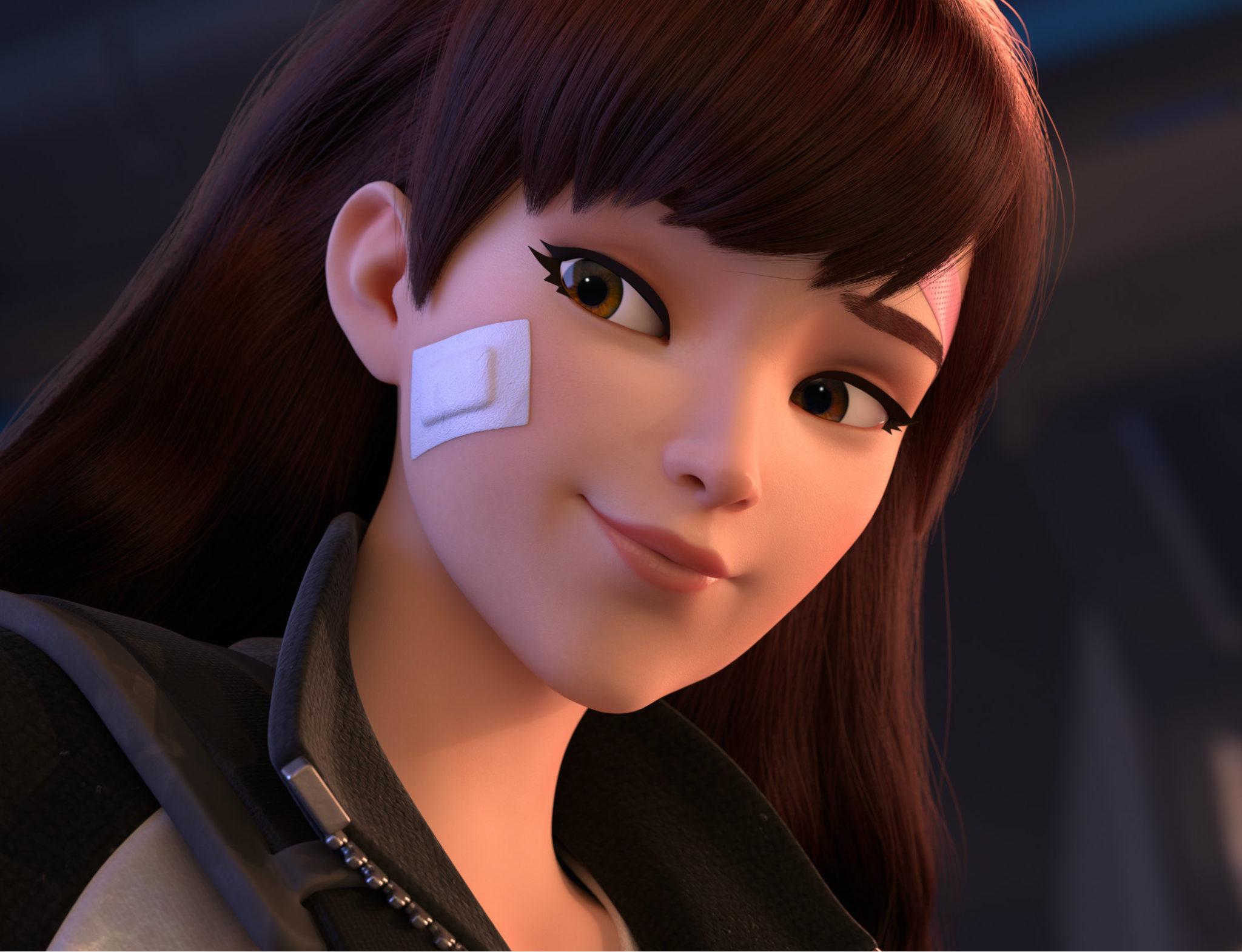 Dva from Overwatch smiles