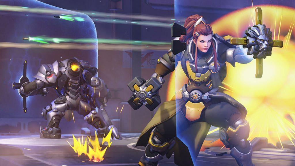 Brigitte and Reinhardt using their shields in Overwatch