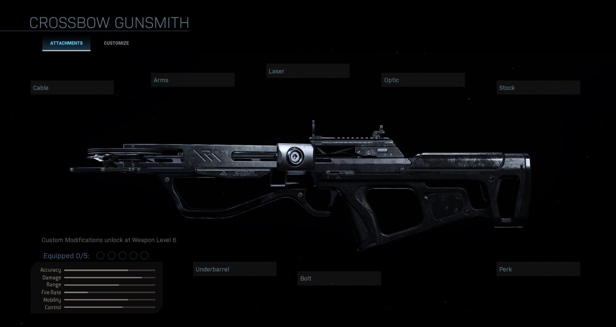 Crossbow loadout screen