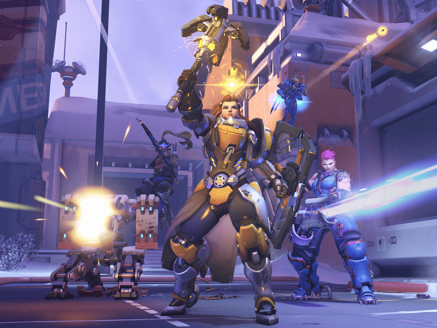 Overwatch hero Brigitte using her Ultimate to keep teammates alive