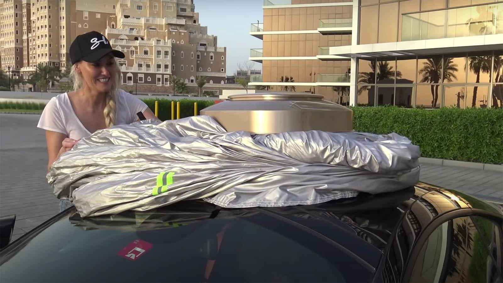 Supercar Blondie tests car cover