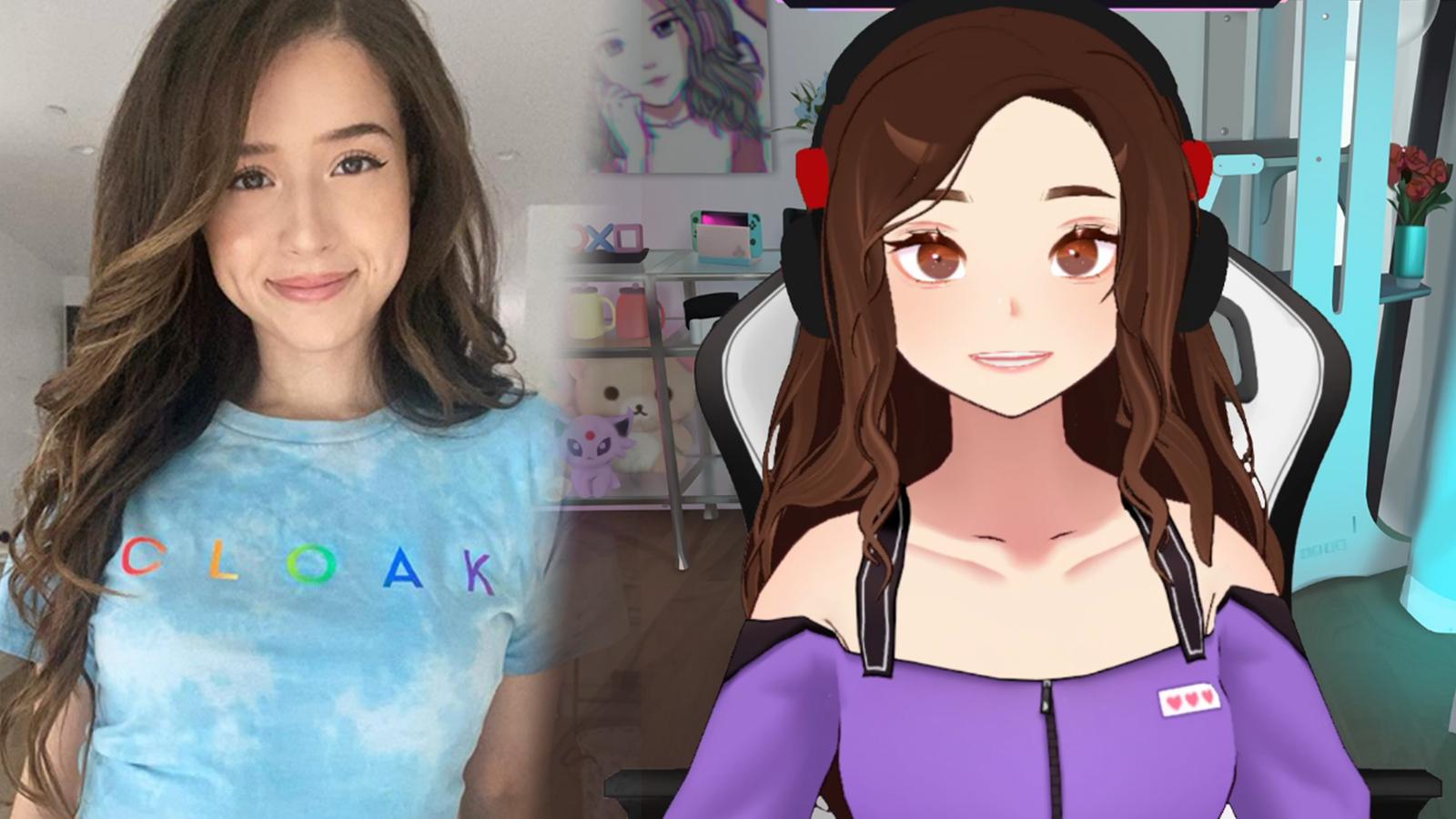 Pokimane stands beside her own digital anime avatar.