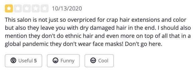 A reviewer describes their negative experience at Hair by Chrissy's salon.