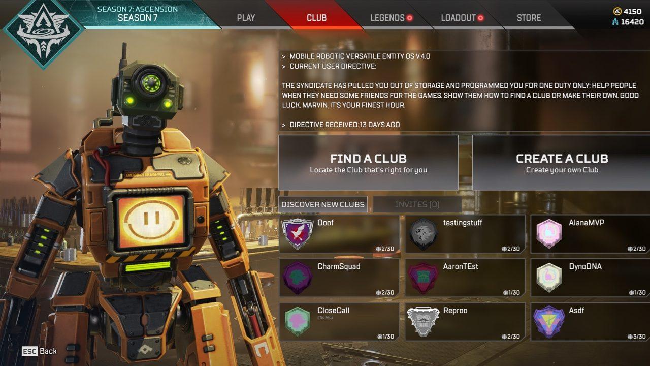 Apex Legends clubs