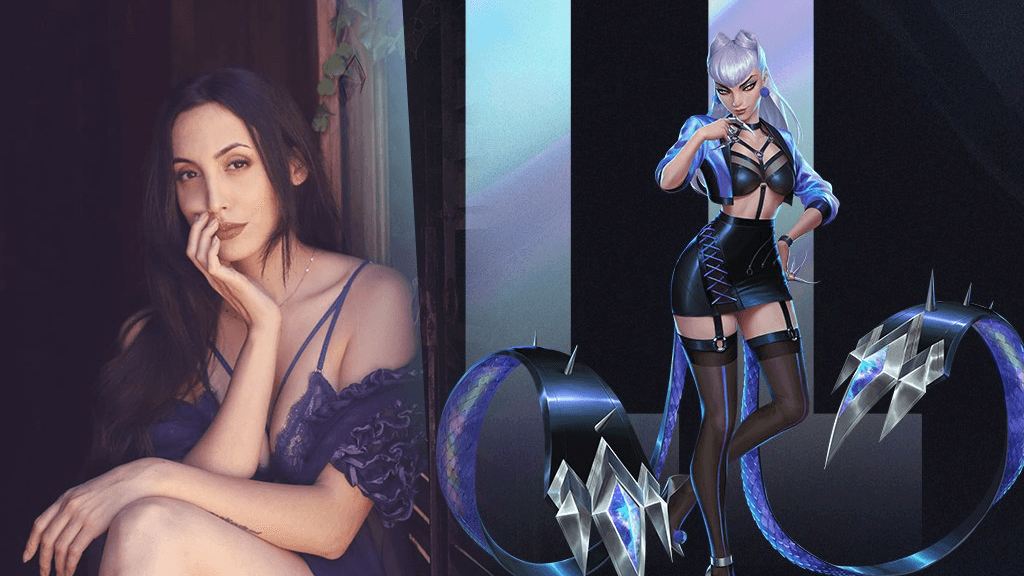 K/DA Evelynn with All Out costume next to Glory Lamothe