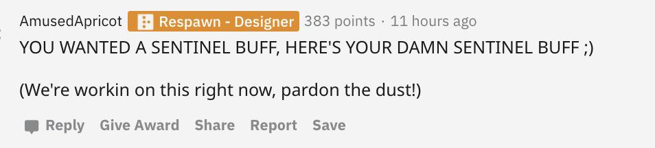 Sentinel fix in Apex Legends comment