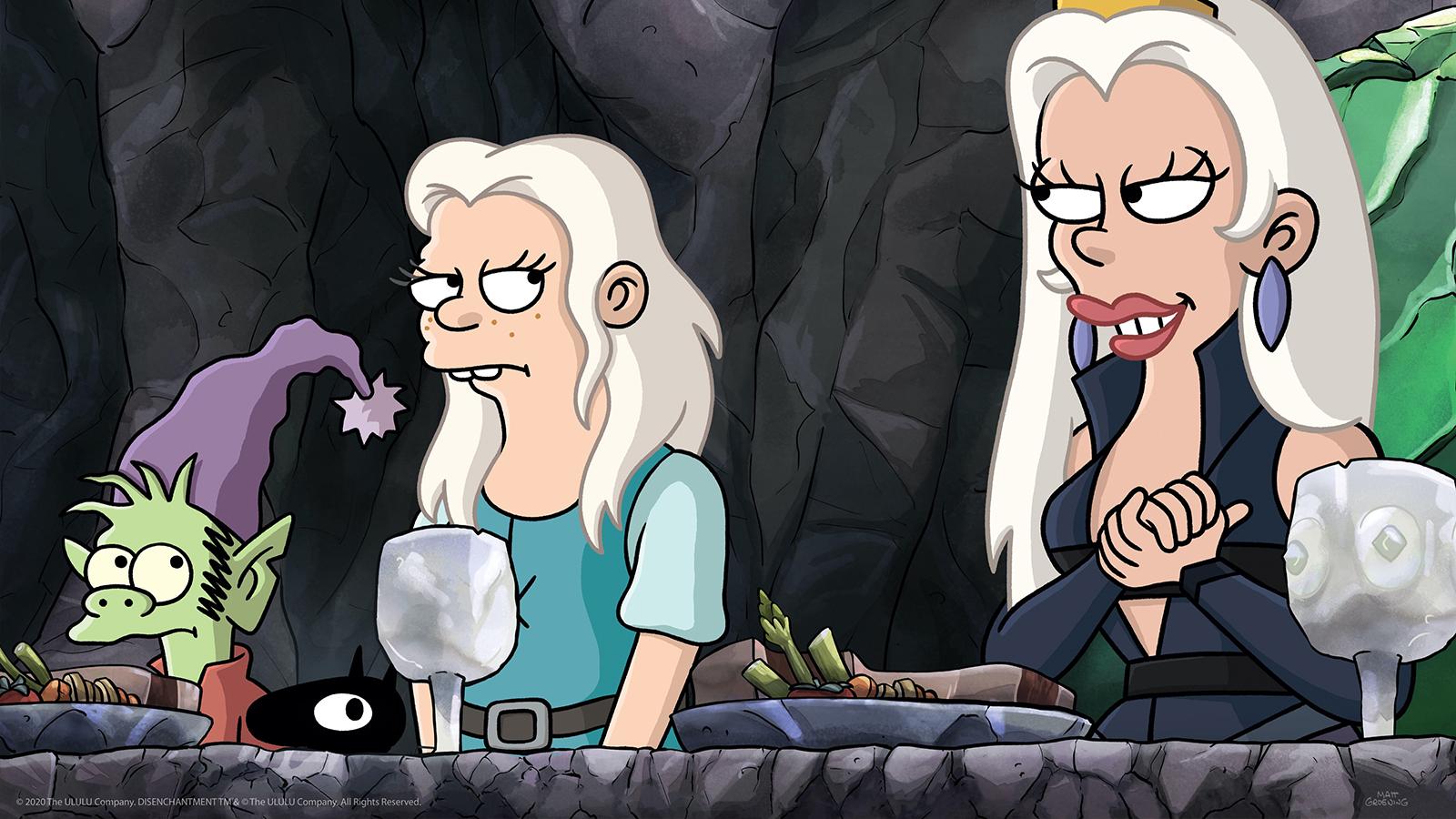 Disenchantment picture showcasing Luci, Bean and Dagmar