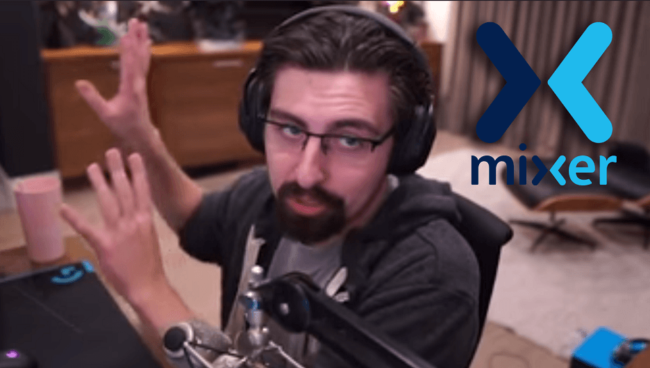 Shroud streaming with Mixer logo